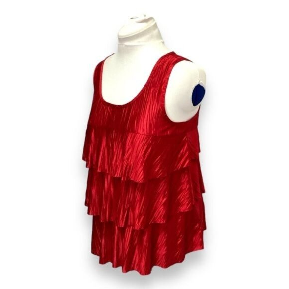 AGB Women’s Sleeveless Scoop Neck Ruffle Layered Blouse, Red, size L - Picture 2 of 6